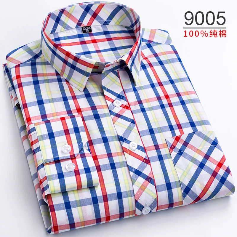 7XL 8XL 100% cotton new autumn/winter men\'s shirt plaid long sleeve Oxford plus size Business casual free ironing slim fit