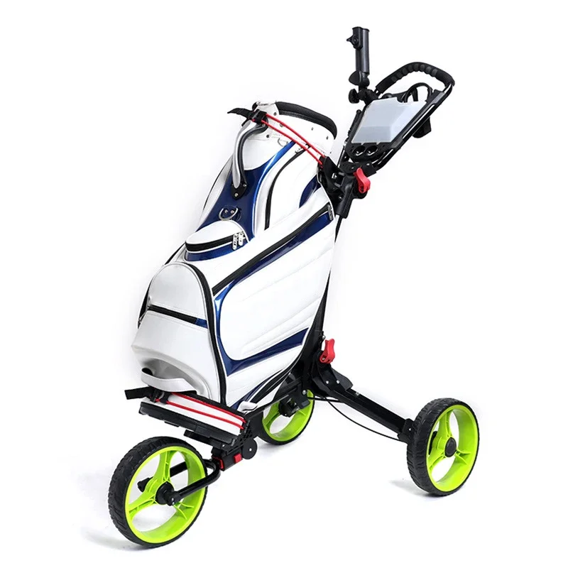 

Fast Delivery Adjust Handle Golf Bag Aluminum Frame 3 Wheels Golf Trolley Push With Cup Holder