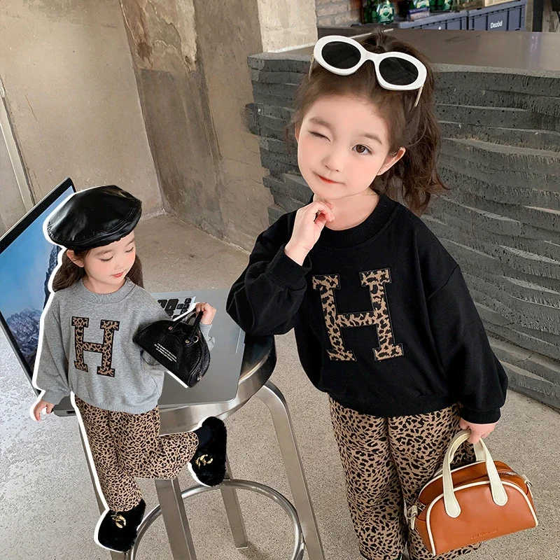 

Children's Clothing Sets H Letter Long Sleeve Hoodie+Wide Leg Pants 2pcs Baby Girl Clothes Kids Boutique Clothes Girl Outfit Set