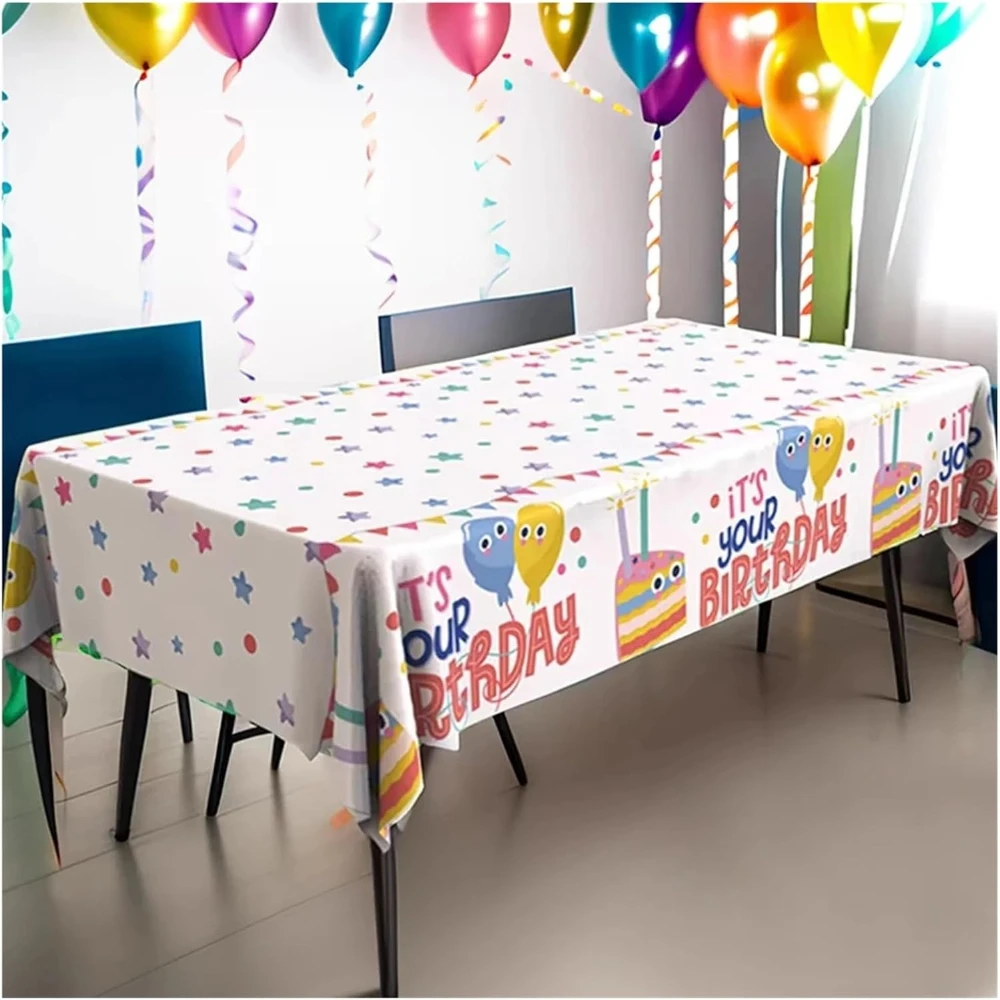 Oil Proof PE Table Cloths - Kawaii Cartoon Waterproof Tablecloths for Indoor and Outdoor Kids Birthday Parties & Decorations