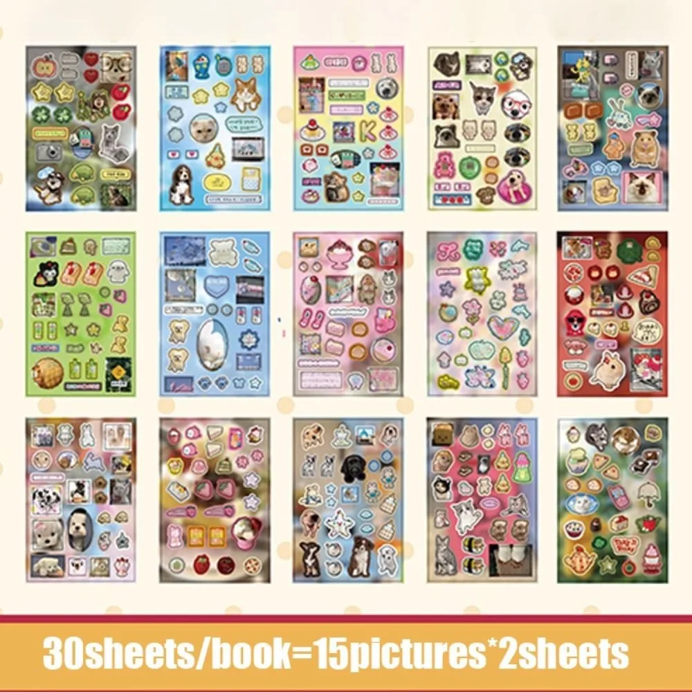 30 hojas de pegatinas de película Flash de estrella, libro de estilo Retro, pegatinas troqueladas completas para álbum de recortes, serie de tienda de juegos de comida para mascotas