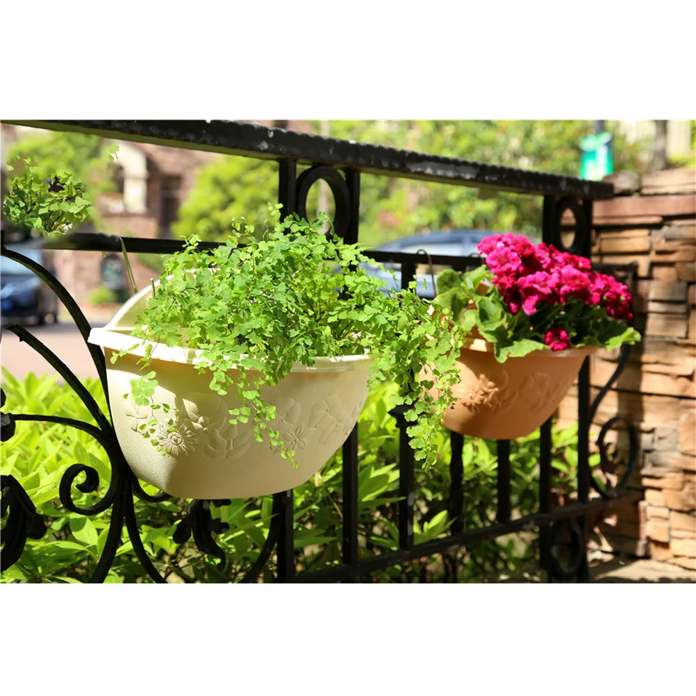

1Pcs Wall Hanging Flowerpot Plastic Semi-Circular Hanging Planter Durable Decorative Pot Basket Beige Size L Indoor Outdoor