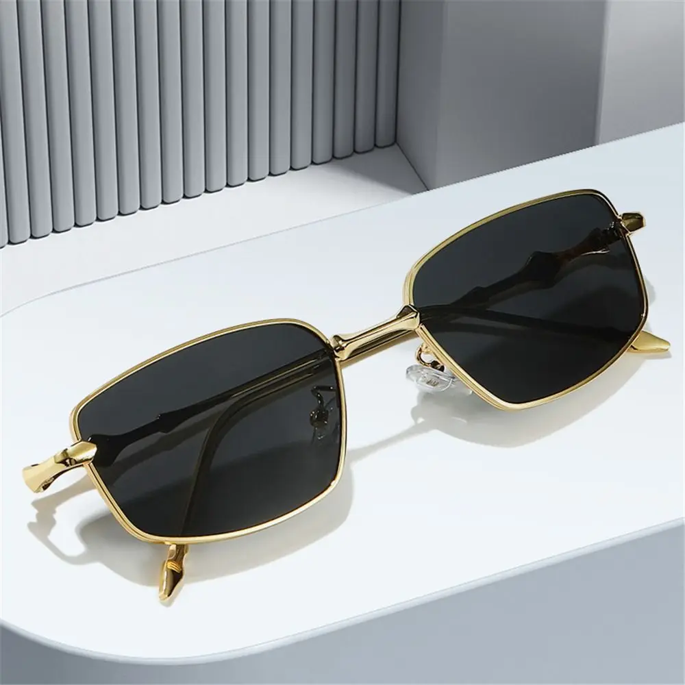 

Vintage Small Square Sunglasses Anti Blue Light Irregular Square Shades with Metal Frame High-End Narrow Frame Sun Glasses