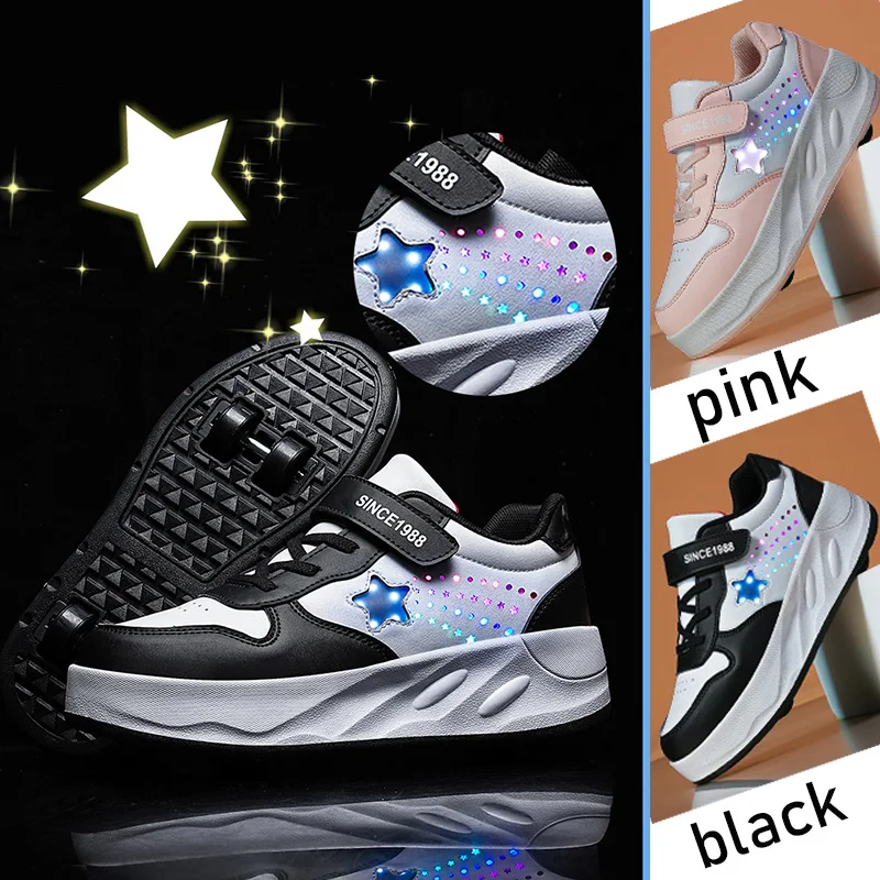 LED Lights Kids Flashing Roller Skate Shoes Detachable With 4 Wheels Boys Girls Running Parkour Skating sneakers