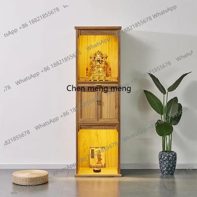 old elm two-layer buddha niche with door, modern for home guanyin god of wealth standing cabinet altar cabinet A55