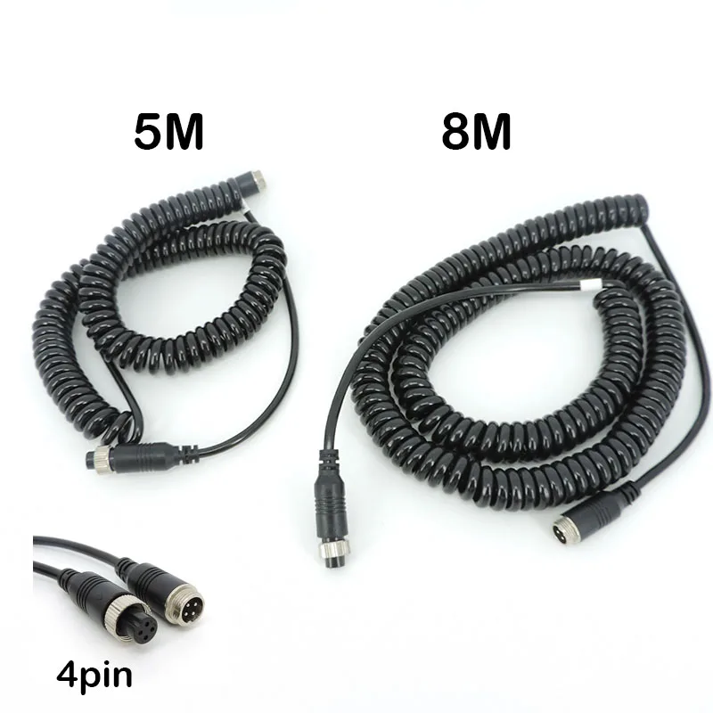 5/8M 4 Pin core spring Aviation male to female Extension Video connector power lead Cable extend for Truck Bus Monitor Camera