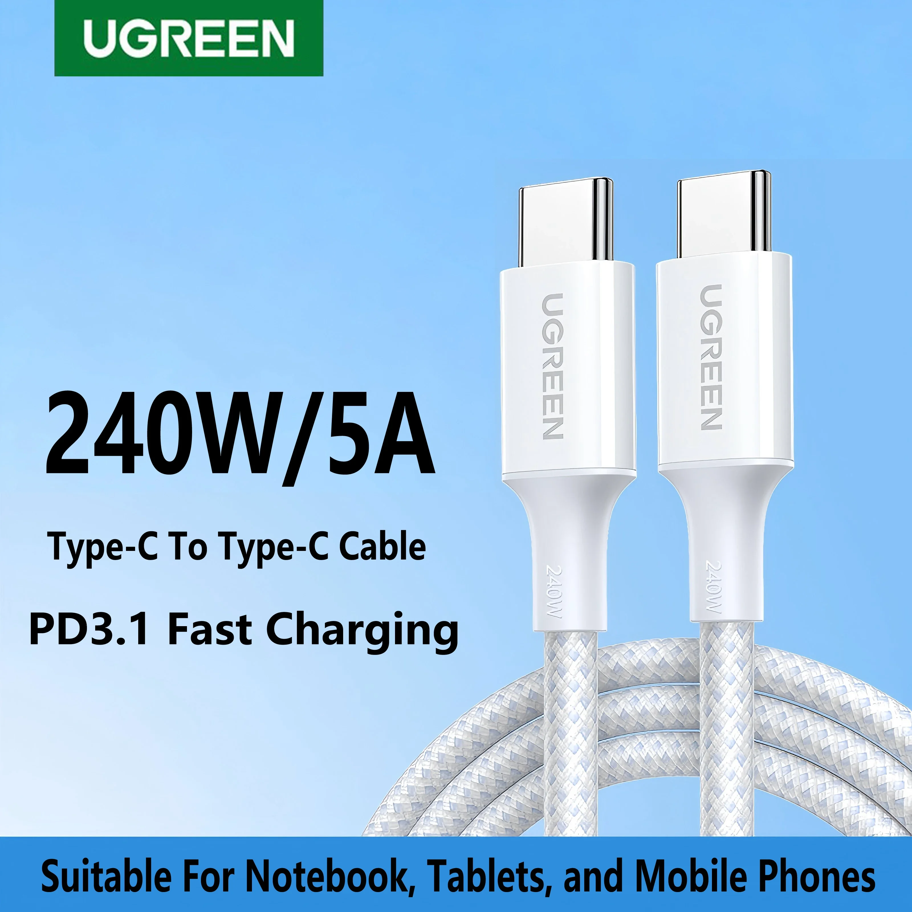 UGREEN 240W USB Type C To Type C Cable PD Fast Charging 5A Braided For Apple Android Mobile phone tablet Notebook USB C Charger