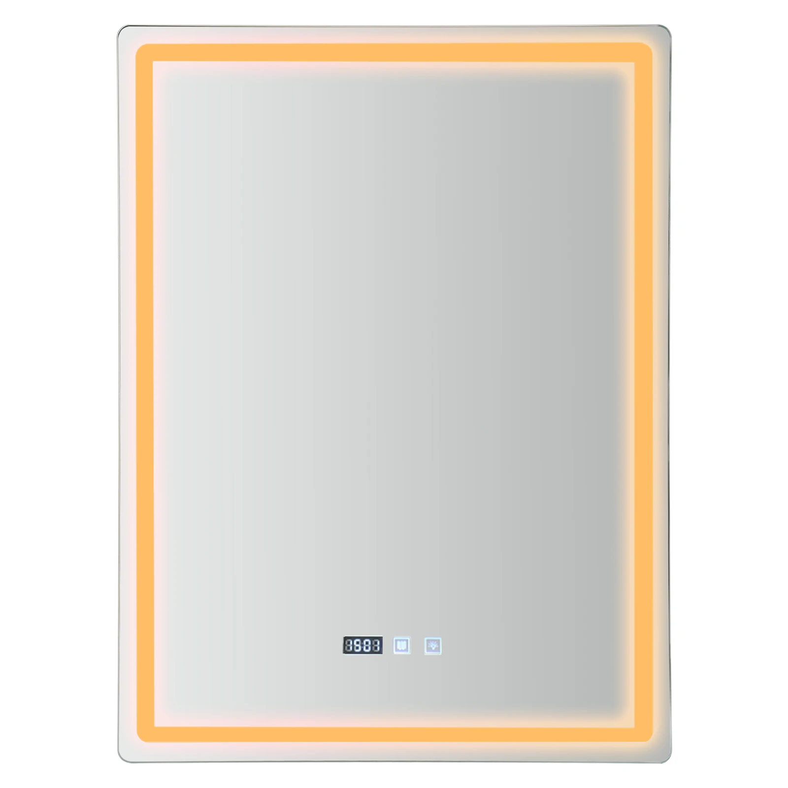 HOMirror 4.2 par LED avec anti-buée, miroir de courtoisie mural avec bouton tactile intelligent, heure, 3 couleurs à intensité variable, 50x70 cm