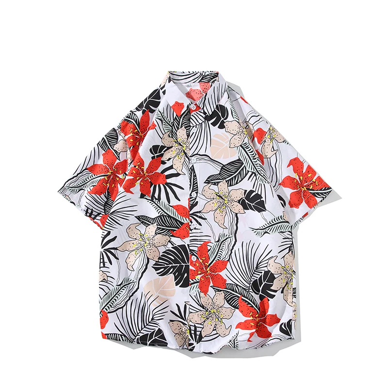 

Summer Refreshing Style Leaf Pattern Short Sleeve Shirt Fashion Hawaiian Shirt Beach Tops Blouse Men Shirts