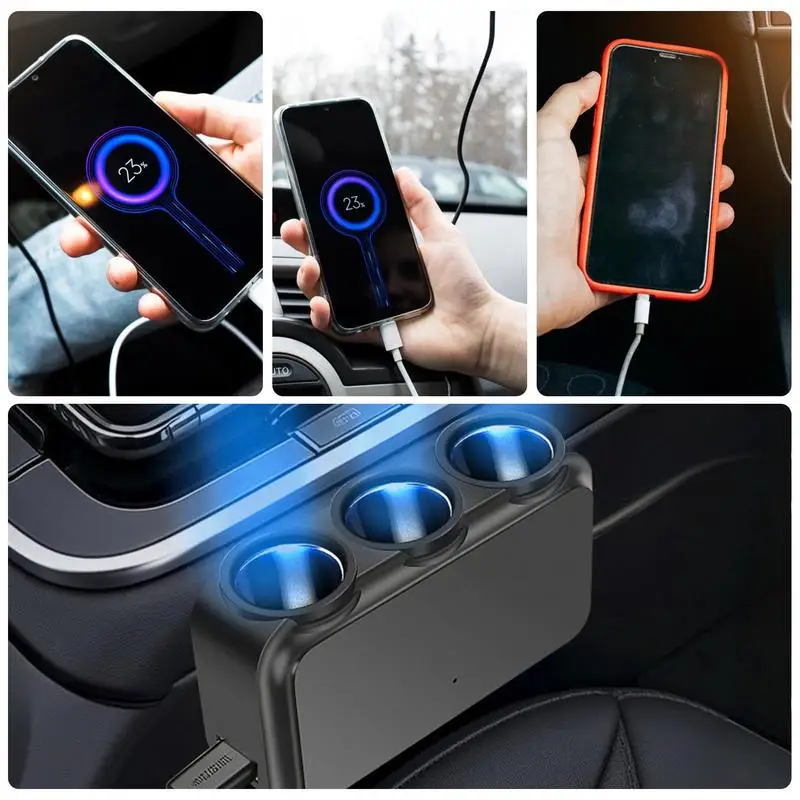 Phone Car Charger Auto Charger Adapter Conversion Plug Fast Charging Car Charger Multifunctional Car Cell Phone Charger For