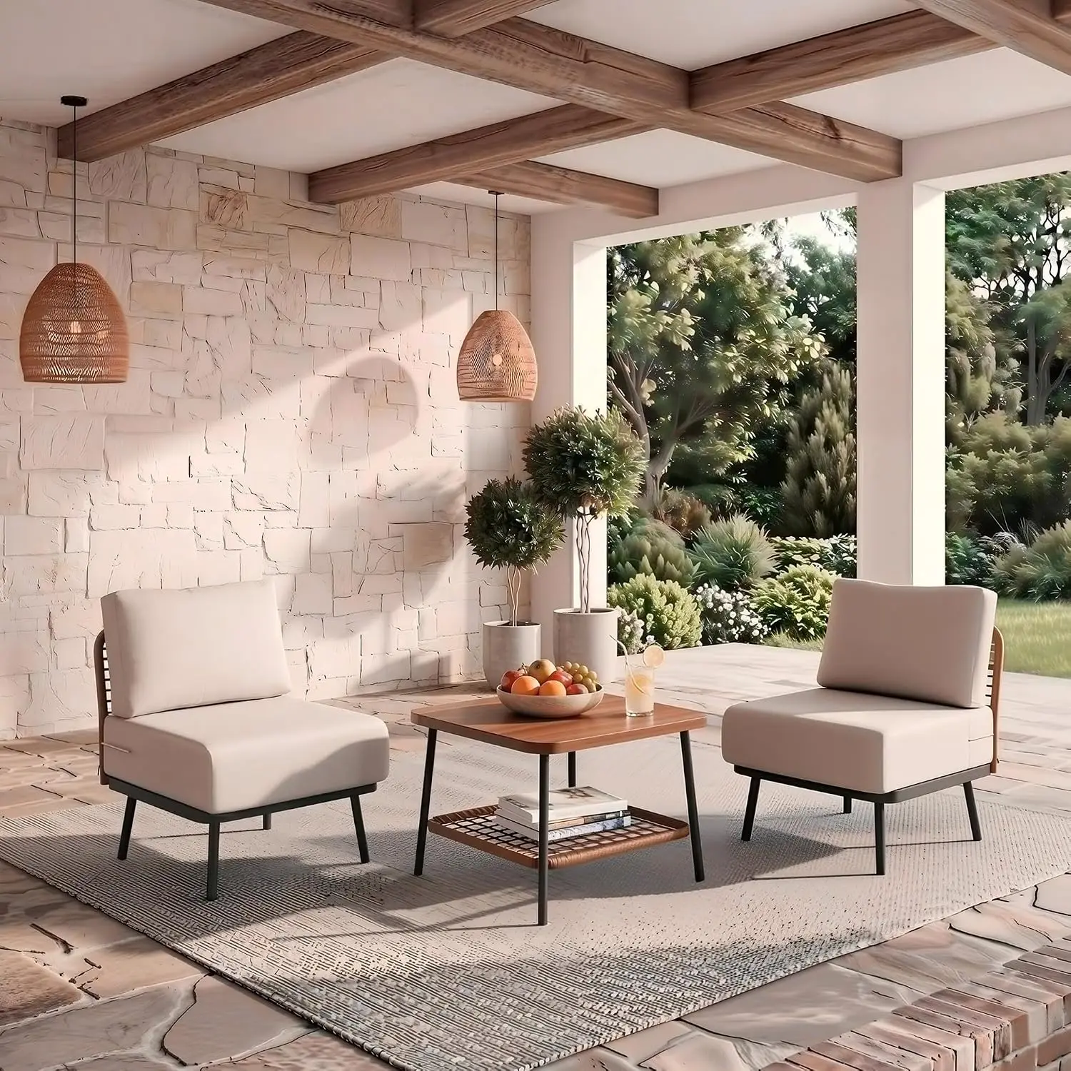 3-Piece Patio Conversation Set, Sectional Sofa with Coffee Table, Customized