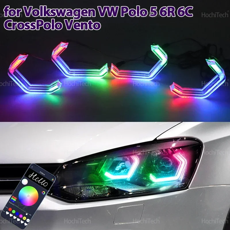 

For Volkswagen VW Polo 5 6R 6C CrossPolo Vento Gol Voyage Saveiro Cross M4 style LED Angel Eyes Kit Ring flashing turn signal
