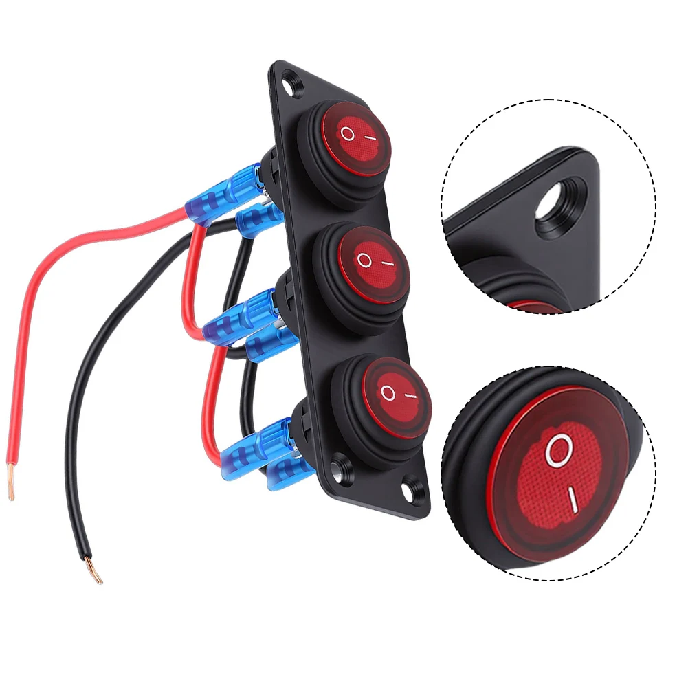

20A 3-Position Red Round LED For toggle Switch Panel 12V 24V Waterproof Aluminum Body for Truck Trailer Yacht RV Use