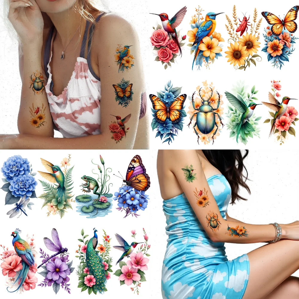 

28 шт. временная татуировка животных красочная татуировка бабочка цветочная татуировка водостойкие долговечные наклейки для тела для мужчин