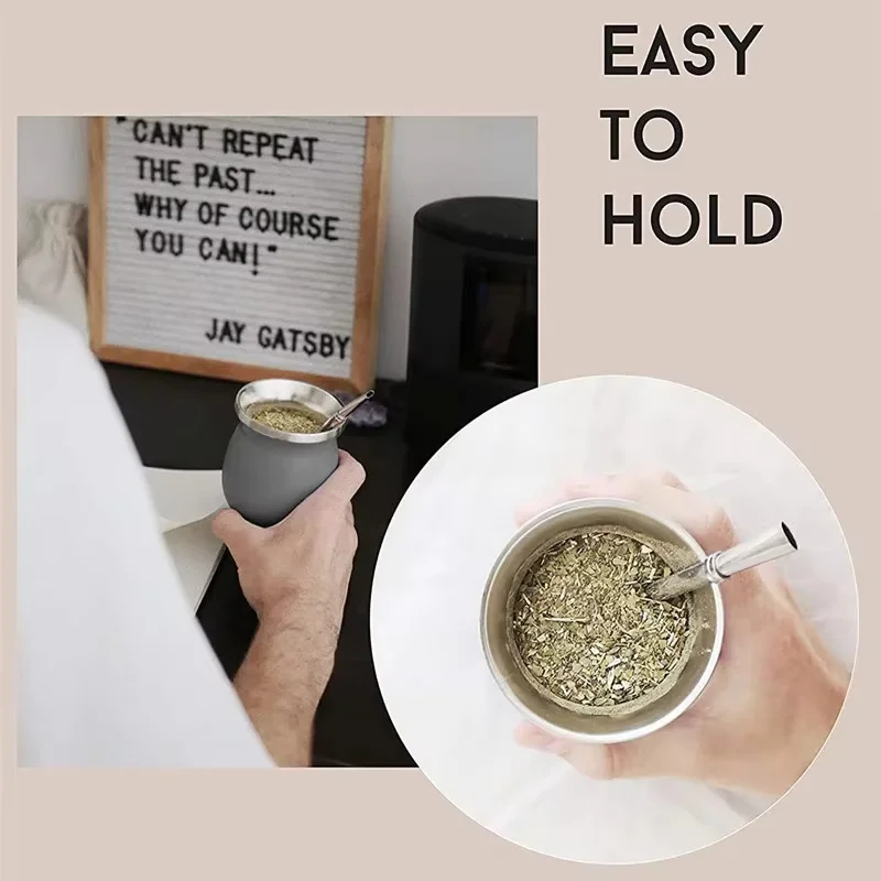 Argentine Yerba Mate Gourd 304 Stainless Steel Double Wall Mug Heat Insulation Tea Cup With Bombillas Spoon and Cleaning Brush