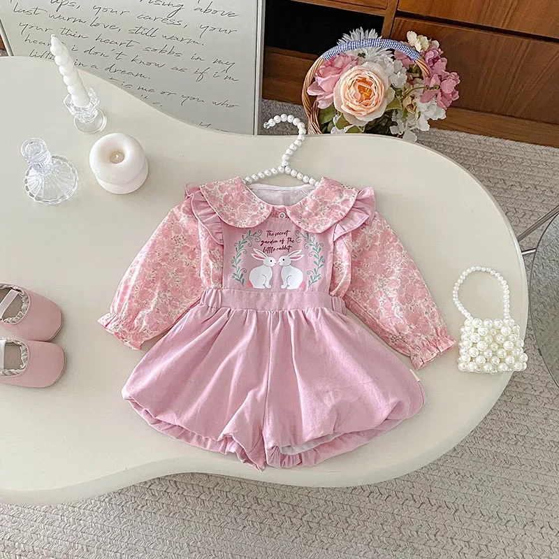 

LILIGIRL New Autumn Baby Overalls 3M-3T Sweet Bunny Letter Toddler Girls Braces Pants Loose Korean Version Infant Trousers