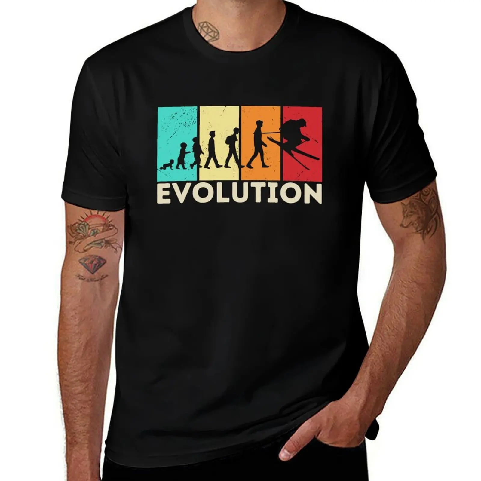 Evolution Of The Skier Retro Vintage T-Shirt Casual Minimalist Short Sleeve Top