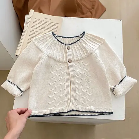 인스타그램 용수철 여아용 니트 가디건, 헤링본 자카드 니트 코트, 싱글 아이템, 가을 겨울 패션