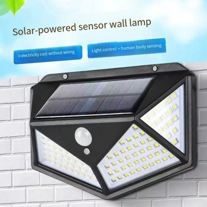 AT19-Outdoor Lighting For Garden And Parking, Solar LED Street Lamp,Motion Sensor, 100 Leds, 700 Lumens, Black