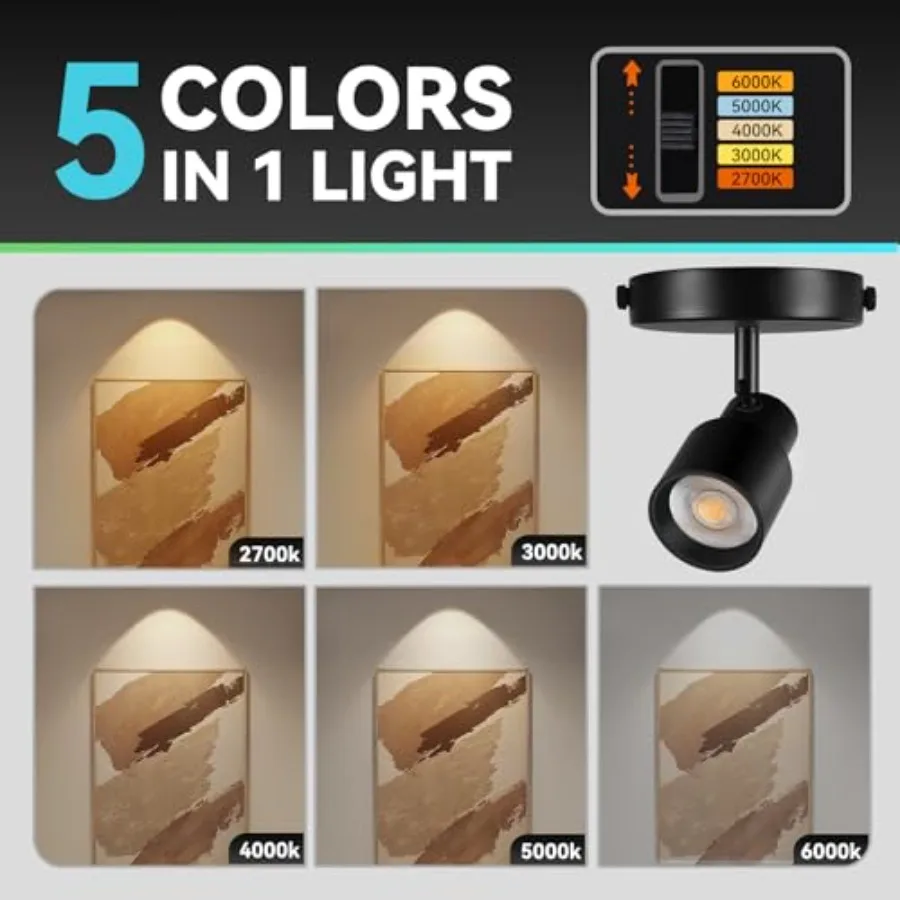 Flush Mount LED Ceiling Spotlight Indoor, 10W Dimmable Adjustable Directional Spot Lights, 5-Color 2700K-6000K, CRI90 Flicker-F