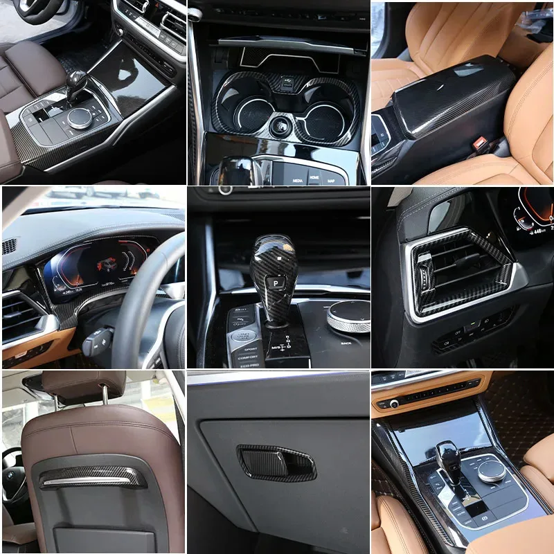 Carbon Fiber Pattern Interior Kit For BMW 3/4 Series G20 G21 G22 2020-2024 Dash Trim Strip Gear Shift Panel A/C Air Outlet Frame