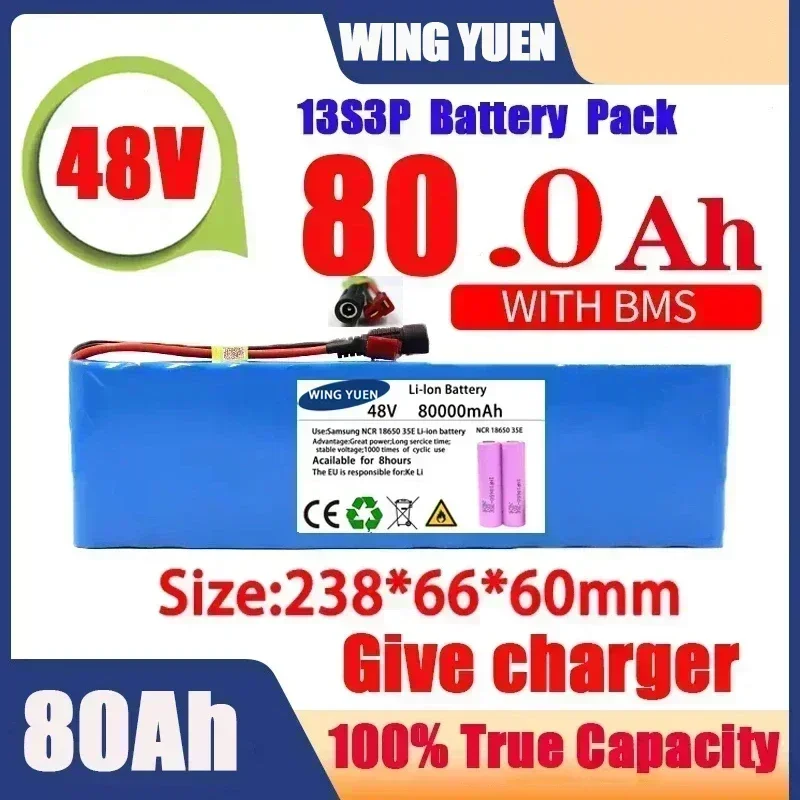 

New 48V 120000mAh 1000W 13S3P 48V lithium-ion battery pack 120Ah, suitable for 54.6V electric power lithium batteries with BMS+c