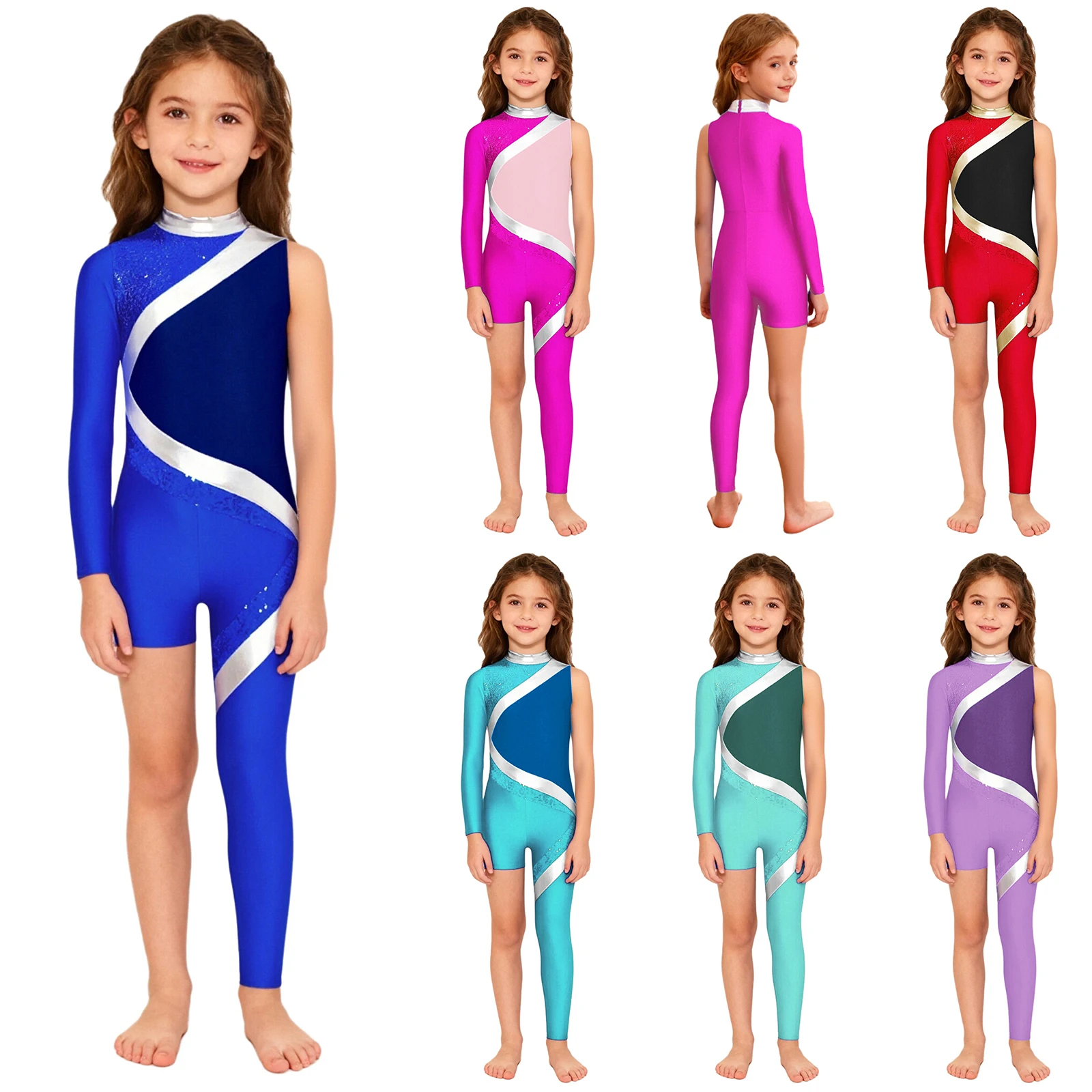 أطفال بنات الجمباز ثياب لامعة الترتر غير المتكافئة بذلة الباليه الرقص التزلج البهلوانية اليوغا أداء زي #4