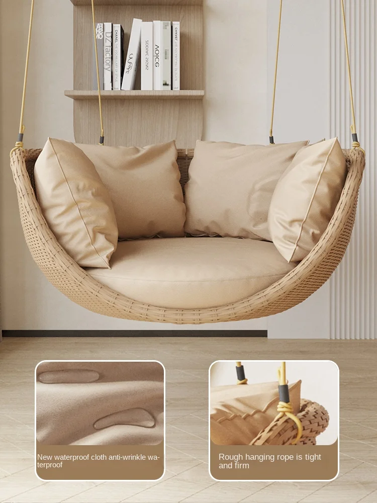 Outdoor swing hanging chair indoor balcony leisure rattan seat terrace rattan chair single indoor Nordic rocking chair