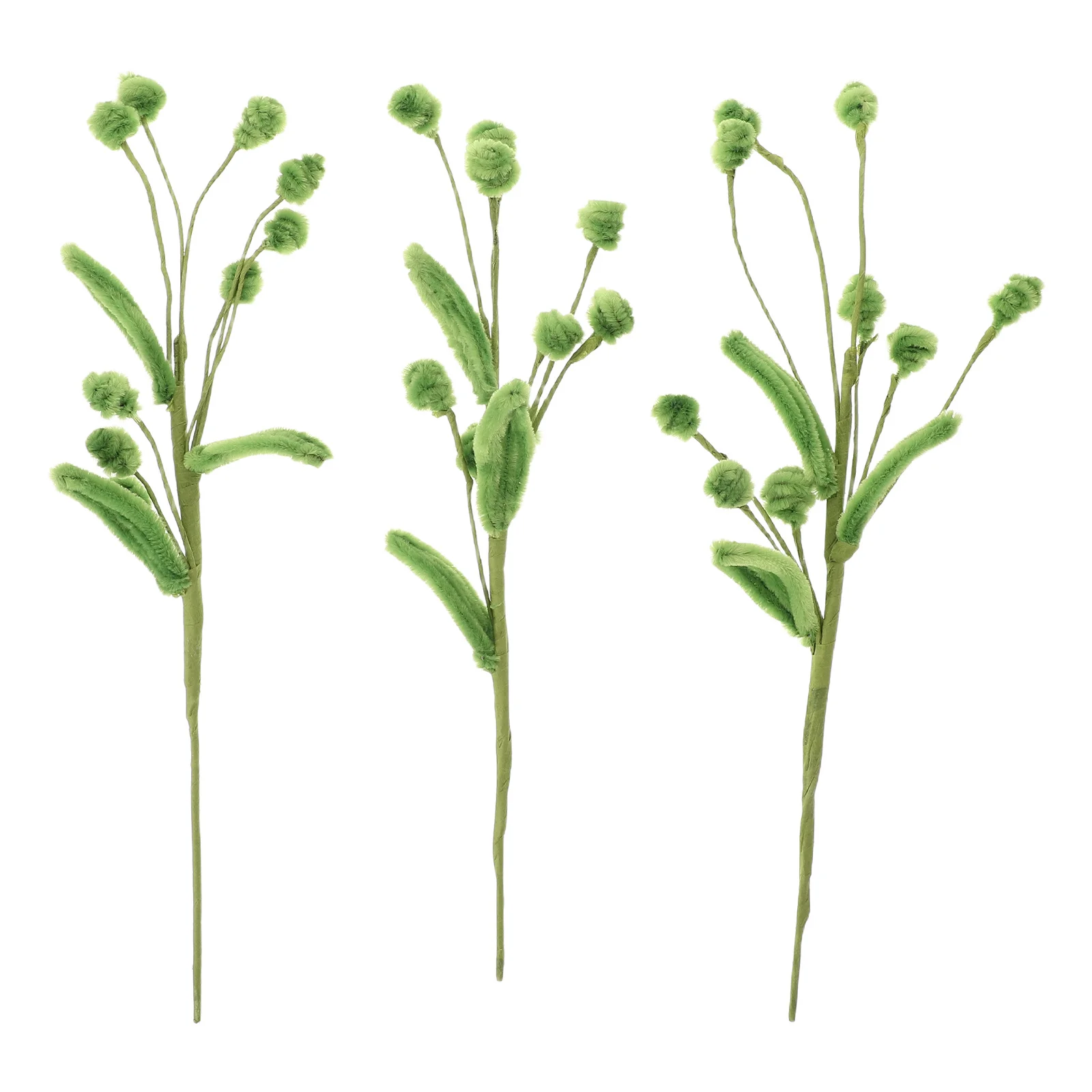 

3Pcs Finished Green Chenille Stem Crafts Faux Leaf Picks for Wedding Table Vase Filler Spring Centerpiece Pipe Cleaner