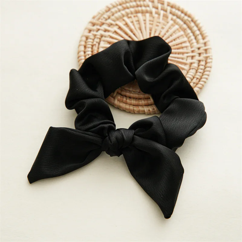 Korean Woman Elegant Brief Solid Color Bow Elastics Hair Band Girls Scrunchies Hair Ties Ladies Ponytail Hold Hair Accessories