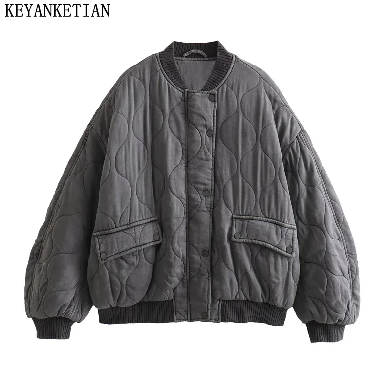 

KEYANKETIAN Autumn/Winter New Women's Quilting Decoration Quilted Coat Pockets Zip-Up Oversize Thick Warm Outerwear Female TOPS