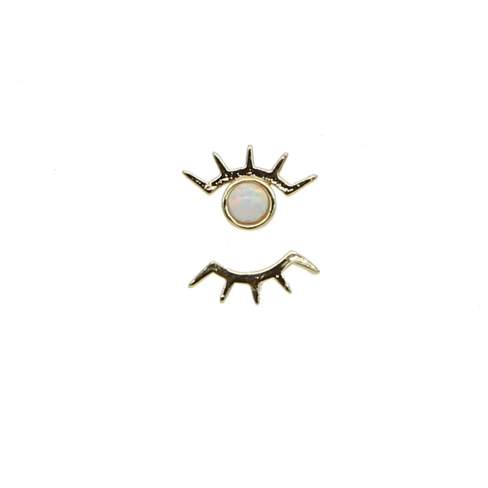 Gold  turkish evil eye studs eyelash lovely girl gift opal stone top quality adorable eye stud double piercing earring