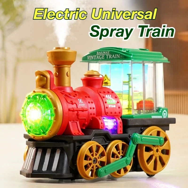 

Electric Steam Train Toy, Crash Truck with Steam Locomotive, Smoke, Lights and Sounds, 360 Degree Rotating Christmas Train Truck
