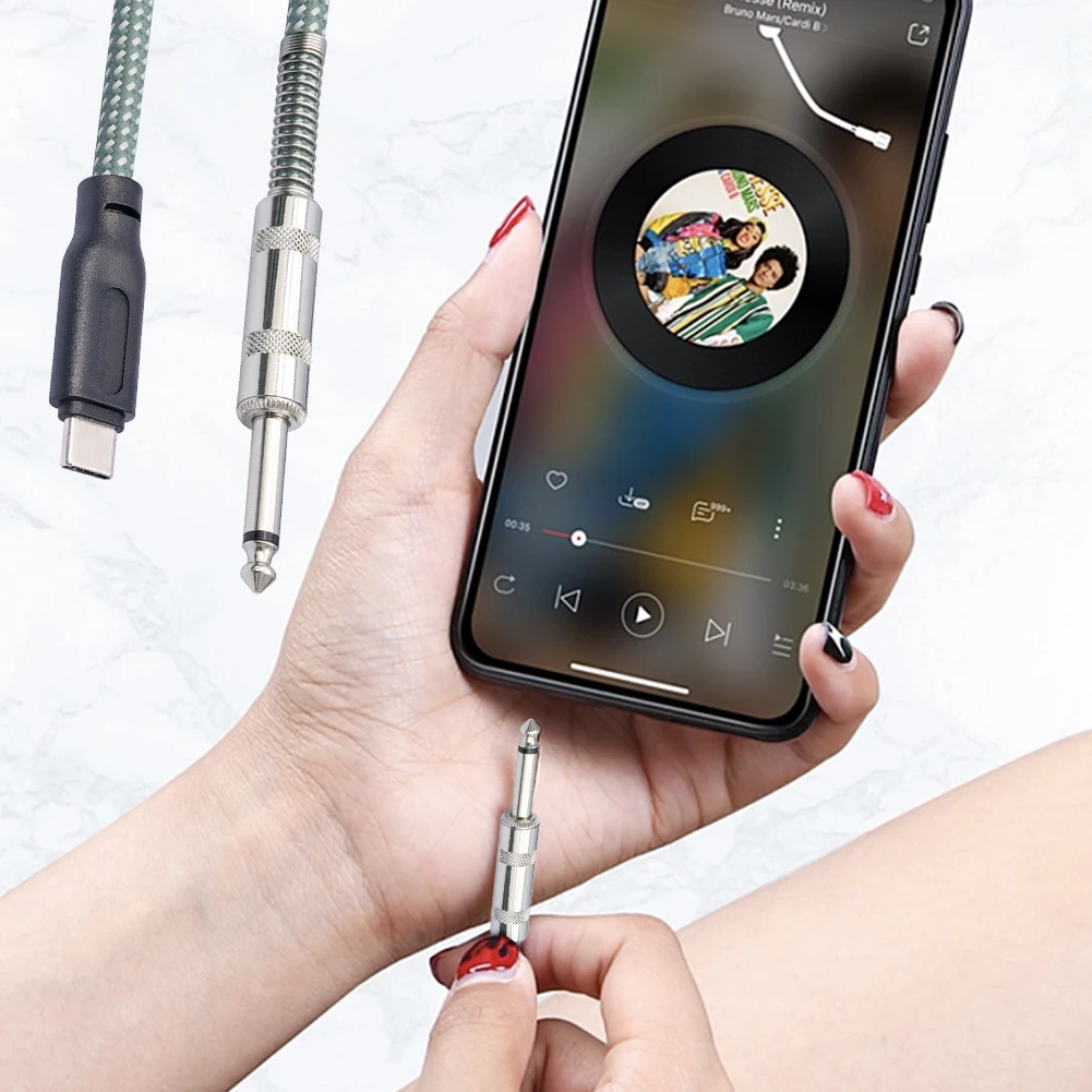 

1/2/3/5M Guitar Audio Recording Adapter Cord Braided 6.35mm 1/4 Inch Male Mono To Type C Male Cable for Audio Recording