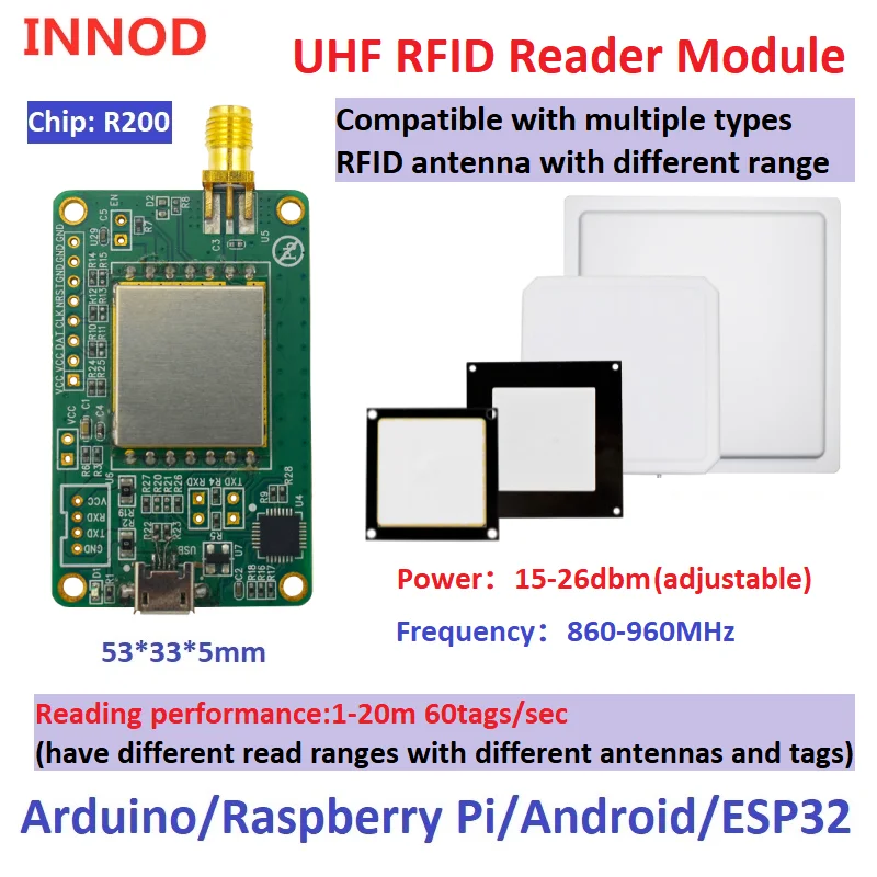 Ardunio-Módulo lector UHF RFID, Wifi, Bluetooth, RFID, UHF, 915Mhz, TTL, Uart, para Raspberry Pi Board, sistema integrado