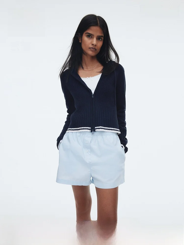 

Удобная женская вязаная шапка-кардиган на молнии H&M 295570 Sweet Sle Slim Fit с длинными рукавами, укороченный кардиган