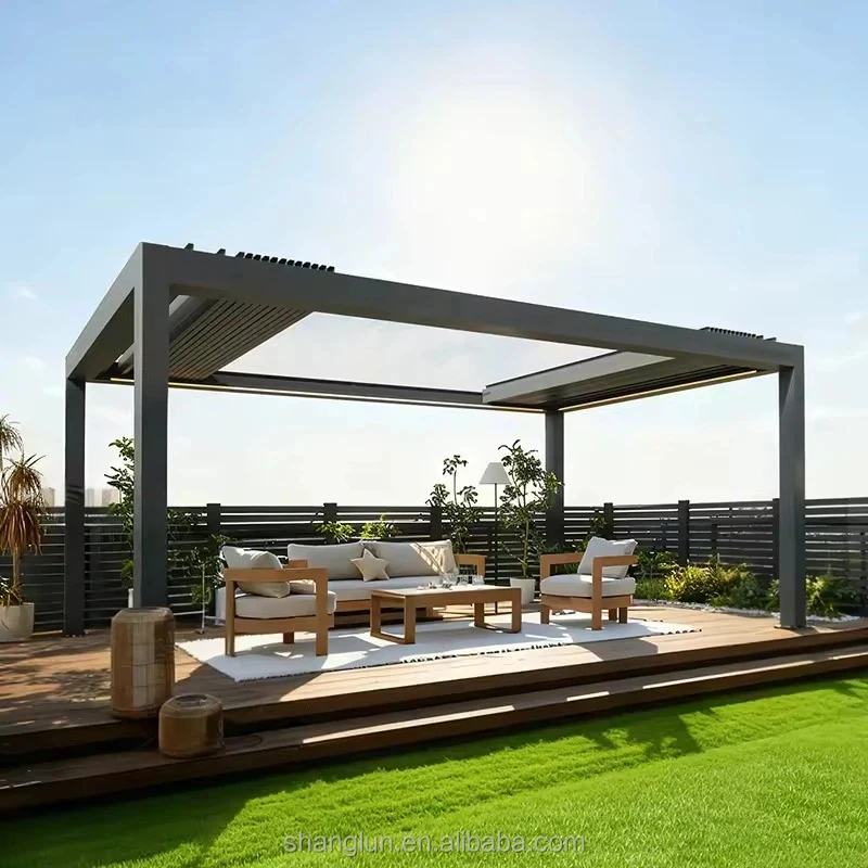 Aluminum Prefab Garden Pergola Sunroom Panoramic Glass Roof-Durable Eco-Friendly Powder Coated Free Standing Outdoor Structure