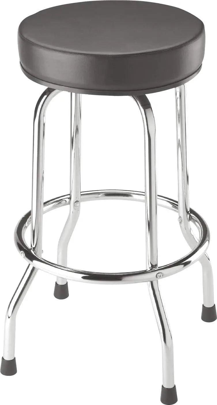 

Swivel Bar Stool with Padded Seat, Chrome Legs, Black, 28.74" Tall, 18.5" Diameter for Garage or Shop