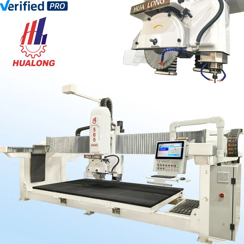 HUALONG Stone Machinery HKNC-500+ Multifunctional 5 Axis Cnc Router Bridge Saw Granite Marble Stone Cutting Machine with Milling