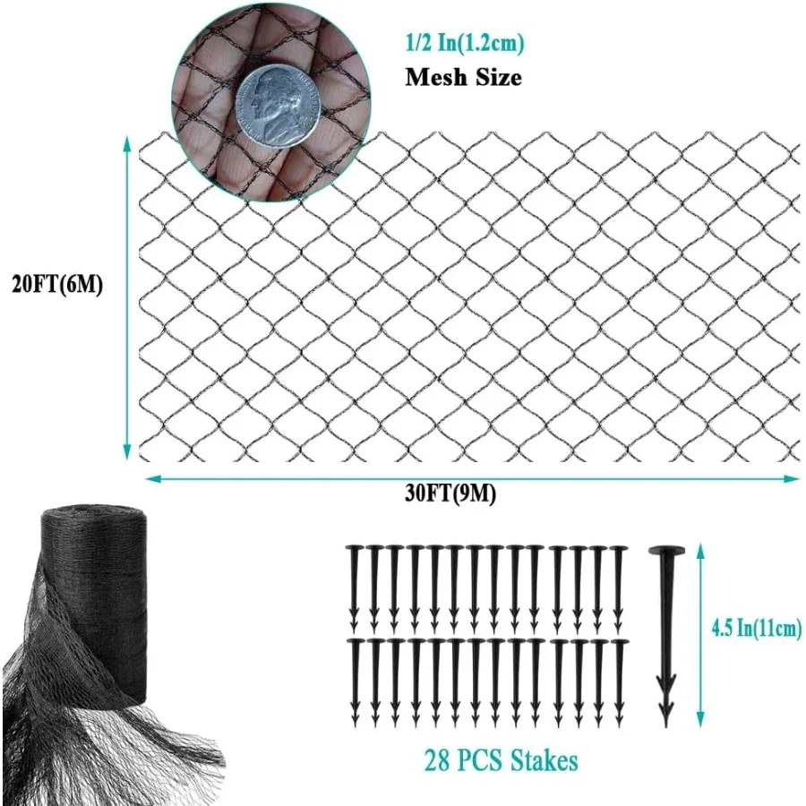 20x30 Ft Strong Woven Fine Mesh Leaf Net Cover for Koi Ponds with 1 2 in Mesh Size Ideal for Protecting Koi Fish from Herons Ra