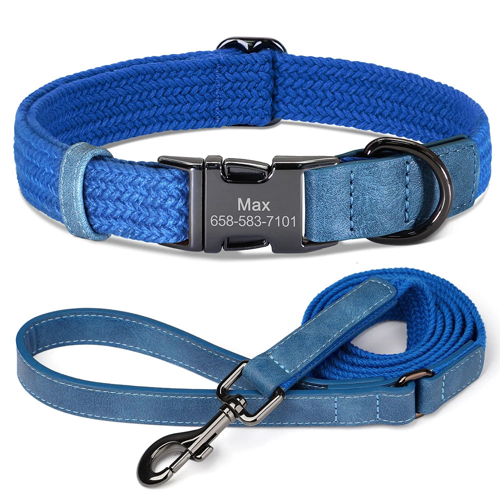 Retro Dog Collar Leash Set Custom Nylon Dog Collars With Walking Lead Rope Adjustable Pet Necklace For Small Large Dogs Durable_voghion.com