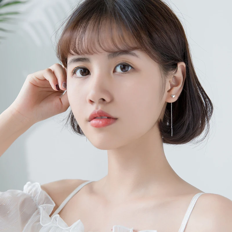 Modian Gold Color Long Chain Earring for Women Fashion Pure 925 Sterling Silver Romantic Hearts Tassel Drop Earring Fine Jewelry