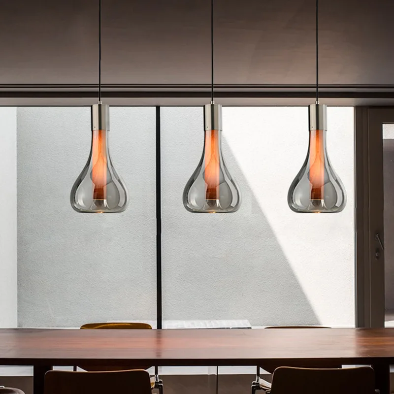 Nordic Restaurant Single-head Glass Pendant Light Designer Simple Bar Counter Cafe Bedroom Bedside