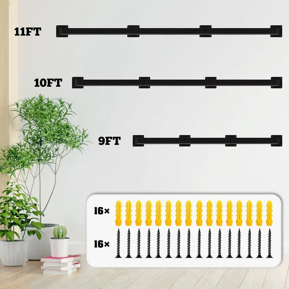 قضبان يدوية للدرج المعدني الأسود بطول 11 قدمًا - حديد مطاوع حديث، مثبتة على الحائط الصناعي للأعلى والشرفة والسطح