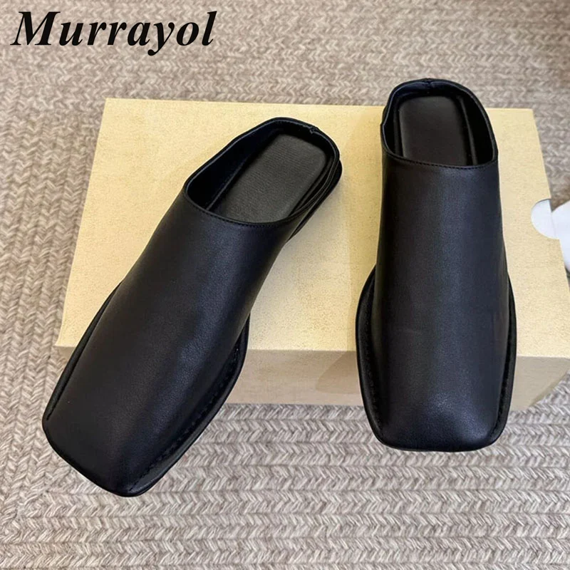 Slippers Closed Toe Genuine Leather Women Flat Bottom Half Slipper Spring Summer Versatile Vacation Walking Shoes Lazy Mules
