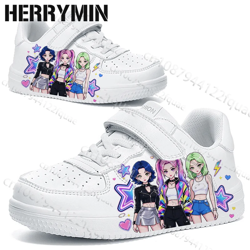 2027 New Model Fashion Anime‑Style Girl Band Art Print White Kids Girls Casual Sneakers Comfort Children Daily Sports Shoes