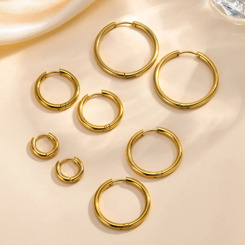 

Women Girls Dainty 11mm/20mm/25mm/30mm Hoop Earrings, Chic Anti Allergy Simple Round Minimalist Stainless Steel Huggies Earring