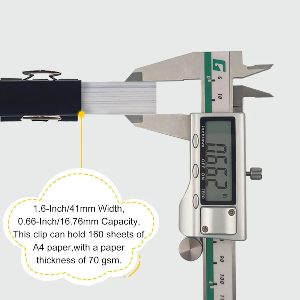 24-حزمة من مشابك التثبيت الكبيرة باللون الأسود مقاس 1.6 بوصة، سعة 0.7 بوصة، للاستخدام المكتبي