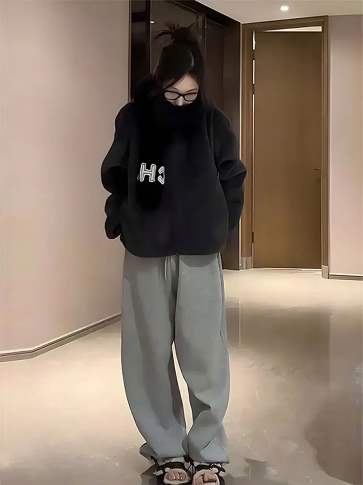 

ay Fce Lined Wide Leg Sport Pants Women's Spring 2025 Drapey Casual Trousers High Waist Straight Tube Commute Sle