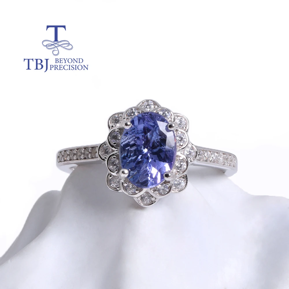 

925 Silver natural blue Tanzanite Ring Flower shape design Light luxury jewelry Birthday & party gifts for women and girls